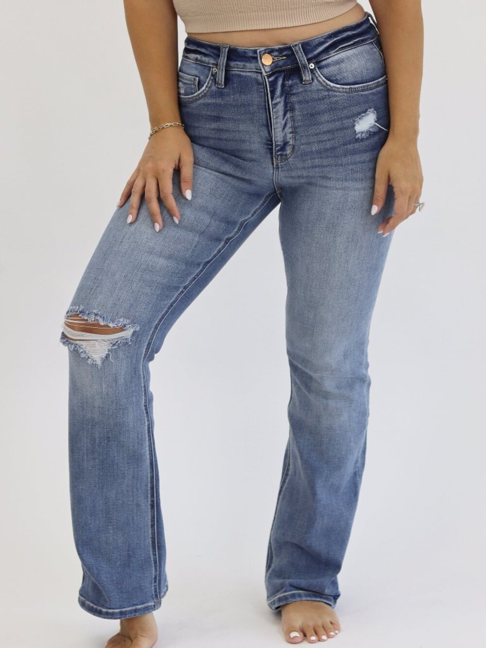 Alexander Jane Bootcut Jeans - Medium Distressed 0